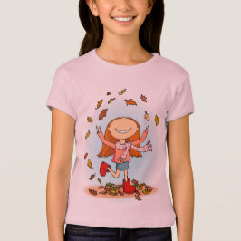 Camiseta O outono deixa camiseta-menina de botas vermelhas