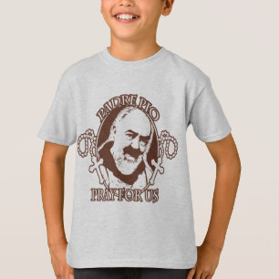 CAMISETA O PADRE PIO PRAY PARA E.U. POR EKLEKTIX,