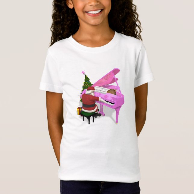 Camiseta O Papai Noel Joga Piano Rosa (Frente)