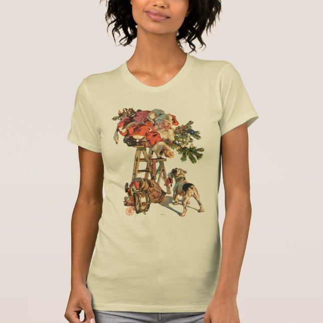 Camiseta O papai noel levanta uma escada (Frente)