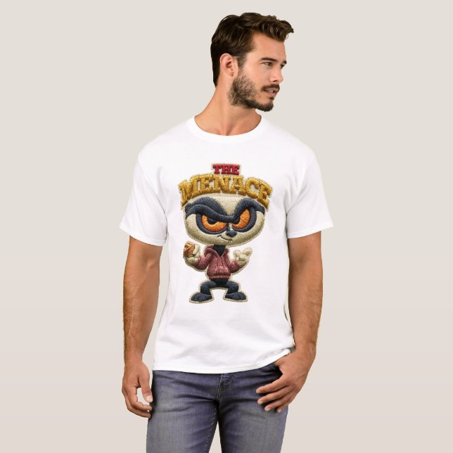 Camiseta O Patch de Bordado Engraçado Ameaça Arruaceiro (Frente Completa)