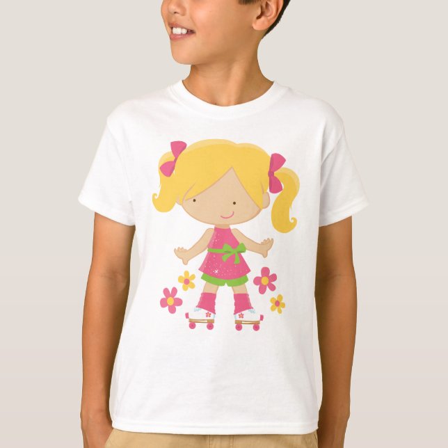 Camiseta O patinador bonito da menina da patinagem de rolo (Frente)