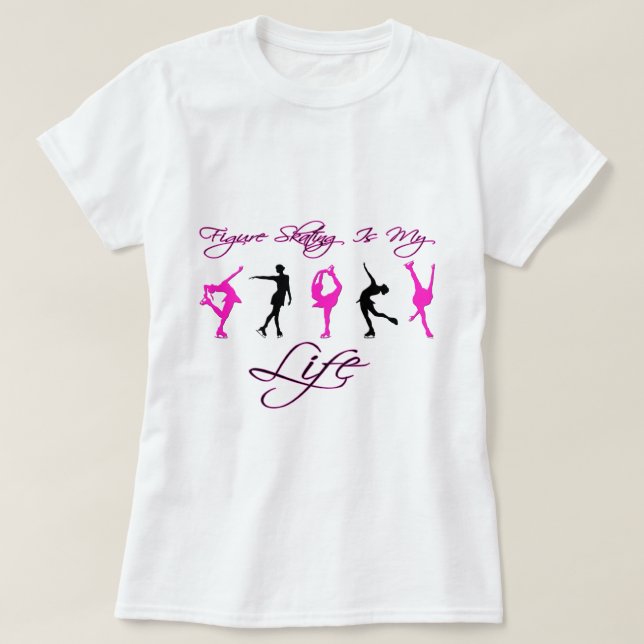 Camiseta O patinagem artística é minha vida - ROSA & PRETO (Frente do Design)