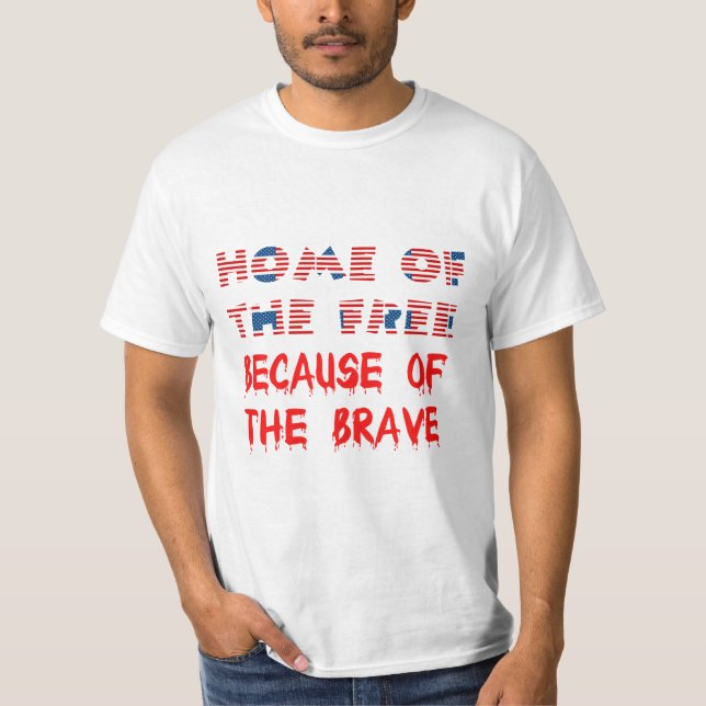 Camiseta O Patriótico Lar das Cotações Livres dos EUA Ameri (Frente)