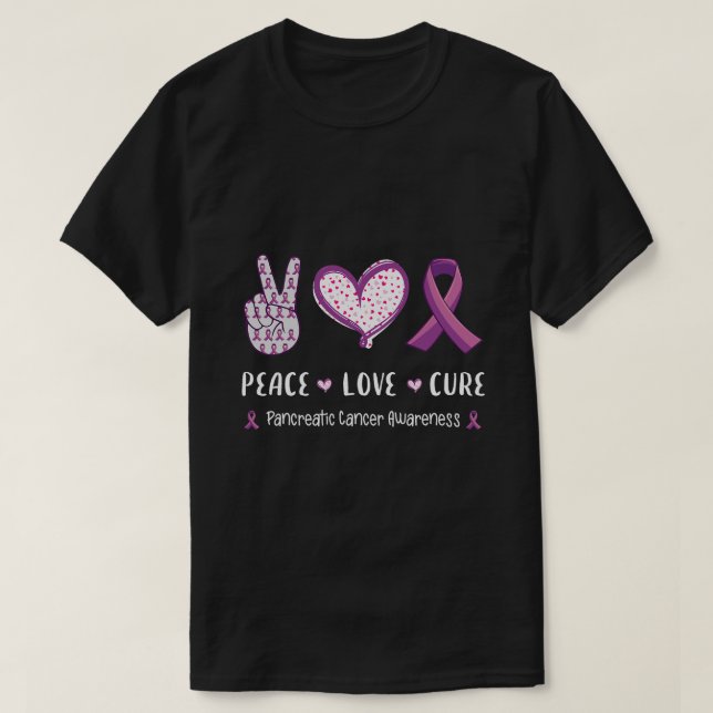 Camiseta O Peace Love cura a consciência do Câncer de pâncr (Frente do Design)
