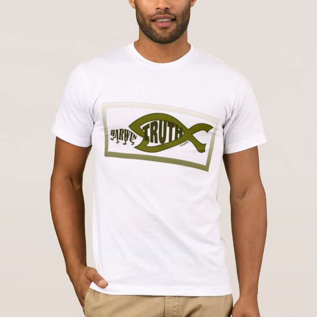 CAMISETA O PEIXE CRISTÃO DA VERDADE COME DARWIN (Frente)