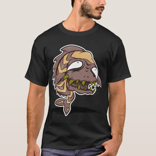 Camiseta O peixe monstro castanho (Frente)
