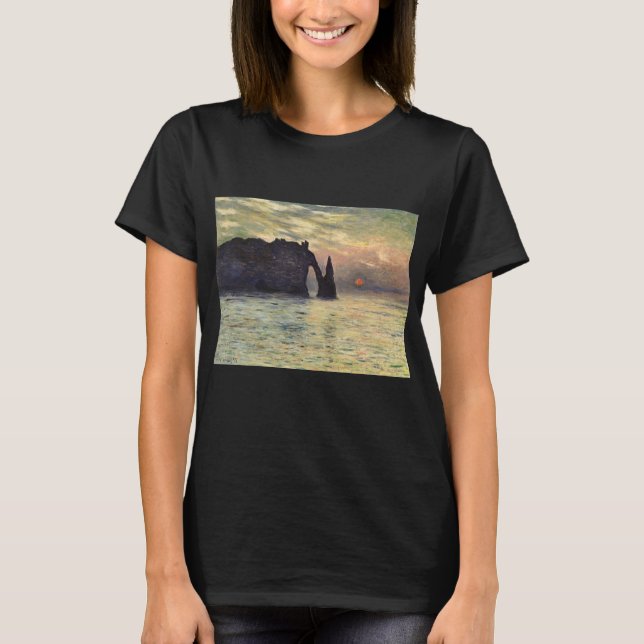Camiseta O penhasco Etretat, Pôr do sol por Claude Monet (Frente)