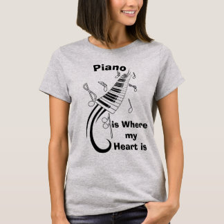 Camiseta O piano é onde meu t-shirt cómico do coração