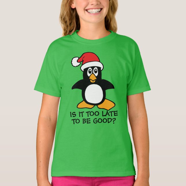 Camiseta O pinguim engraçado do Natal é ele demasiado (Frente)