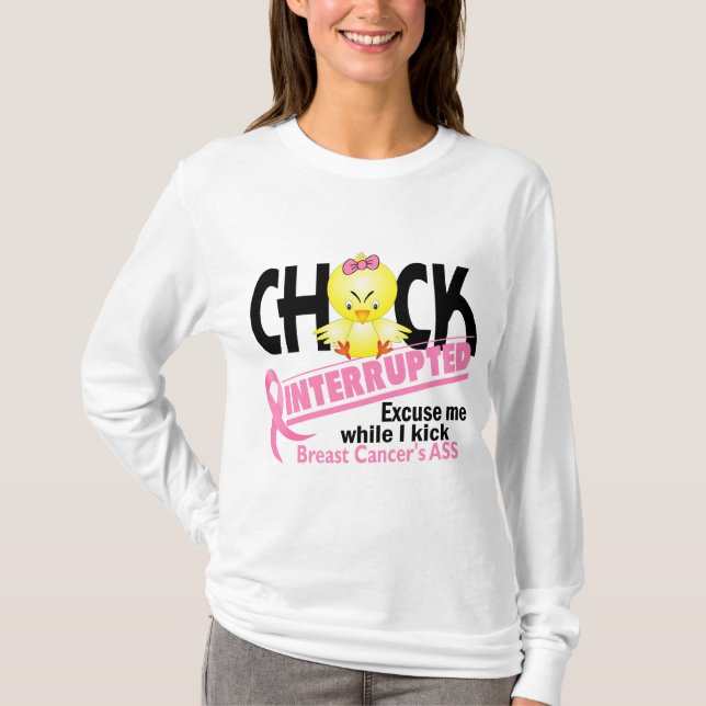 Camiseta O pintinho interrompeu o cancro da mama 2 (Frente)