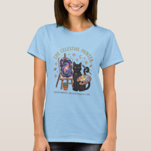 Camiseta O Pintor Celestial Artista Gato Preto Cósmico
