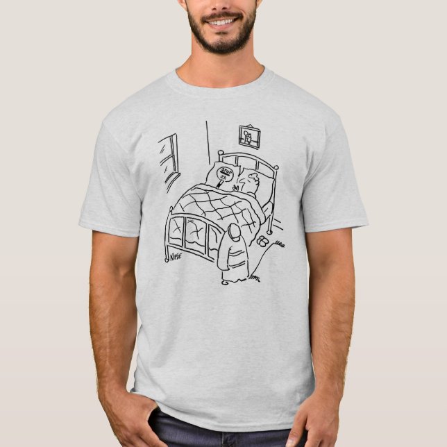 Camiseta O pirulito dorme na cama com seu pirulito (Frente)