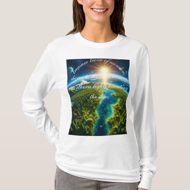 Camiseta O planeta Terra é de fato um tesouro de maravilhas (Frente)