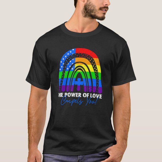 Camiseta O Poder Do Amor Compele Você Lgbt Usa Flag Rainbo (Frente)