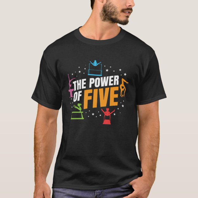 Camiseta O poder do equipamento de ginástica de cinco ginas (Frente)