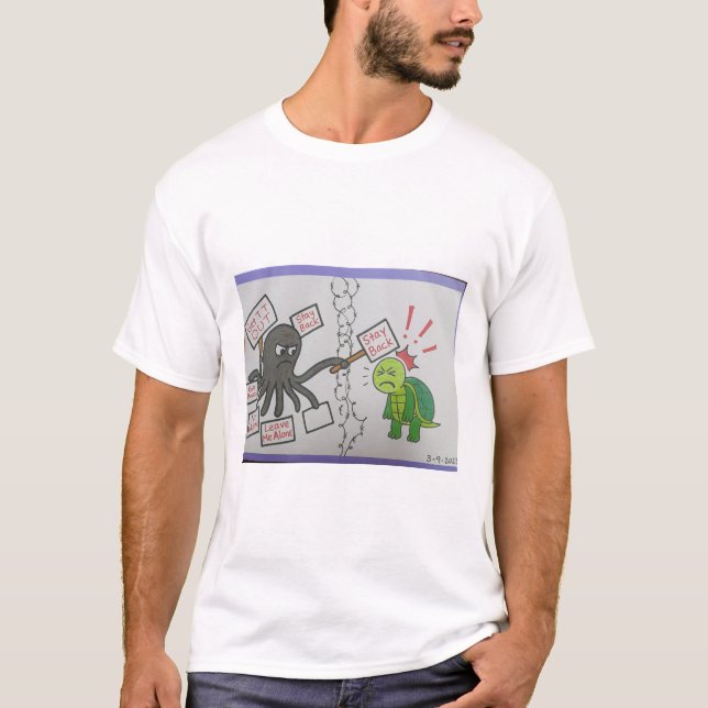 Camiseta O polvo zangado e a tartaruga (Frente)