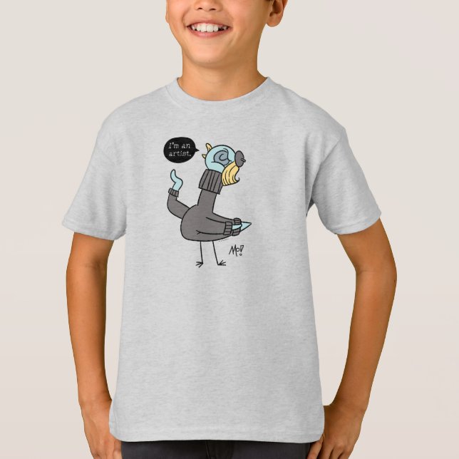 Camiseta O Pombo Eu sou um Artista Crianças Cinzas T-Shirt (Frente)