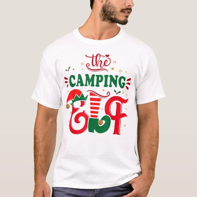 Camiseta O presente engraçado de natal Fa do elfo de acampa (Frente)