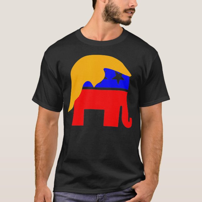 Camiseta O Presidente Donald Trump e o Elefante Republicano (Frente)