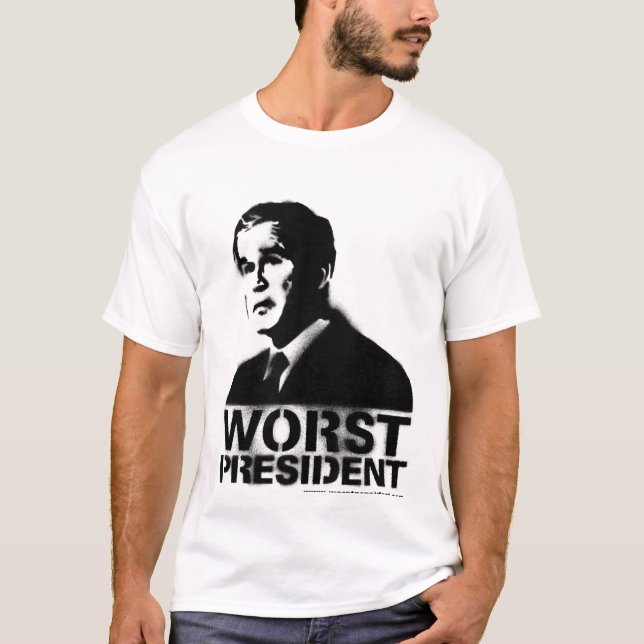 Camiseta O presidente o mais mau de Bush (Frente)