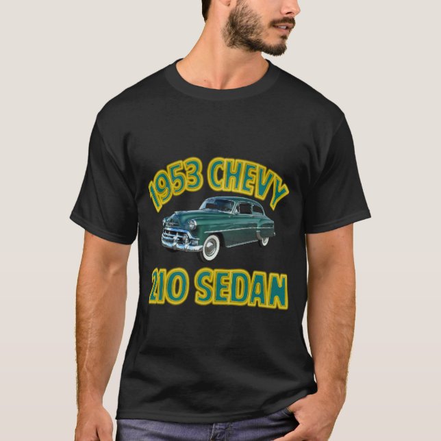Camiseta O preto dos homens Chevy 1953 210 (Frente)