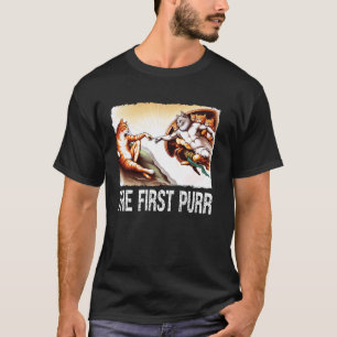 Camiseta O Primeiro Gato Criação Purr Pintura Paródia Gato