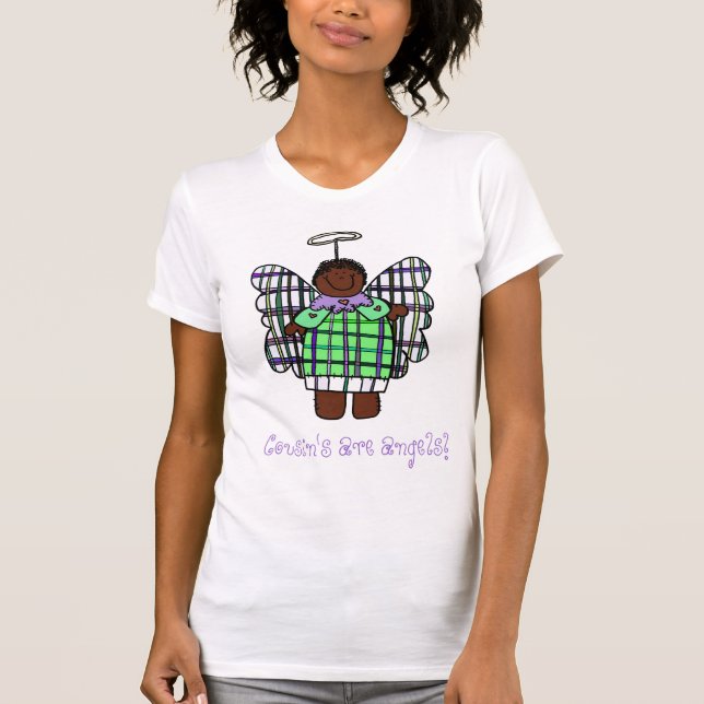 Camiseta O primo é anjos! (Afro-americano (Frente)