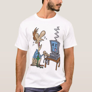 Camiseta o problema com o computador, um rato em uma mão