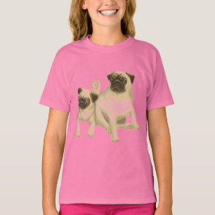 Camiseta O Pug persegue o t-shirt da boneca das meninas