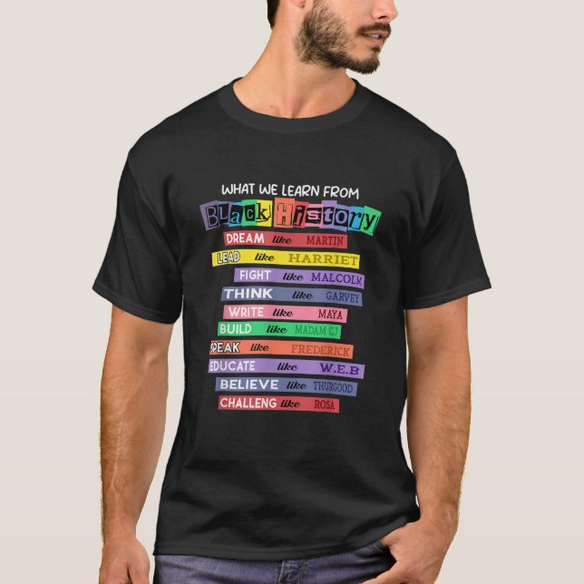 Camiseta O que aprende com o mês da história negra (Frente)