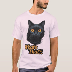 Camiseta O que é isso? Gato Preto Surpreendido com Olhos La