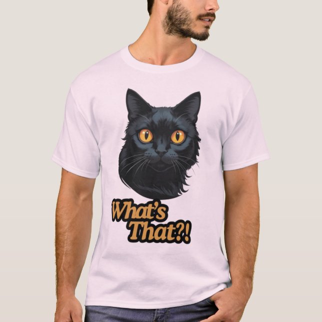 Camiseta O que é isso? Gato Preto Surpreendido com Olhos La (Frente)