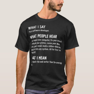 Camiseta O que eu digo sou um desenvolvedor de software O q