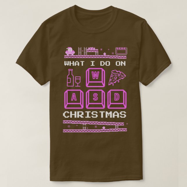 Camiseta O Que Eu Faço No Natal Jogando Jogos Pizza Wine (Frente do Design)