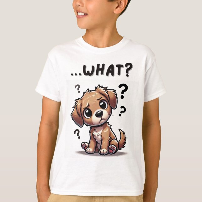 Camiseta "...o quê?" Puppy com cartoon confundida (Frente)