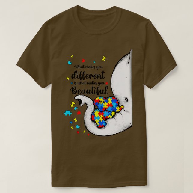Camiseta O Que Te Faz Diferente Elefante Mãe Autismo Crianç (Frente do Design)