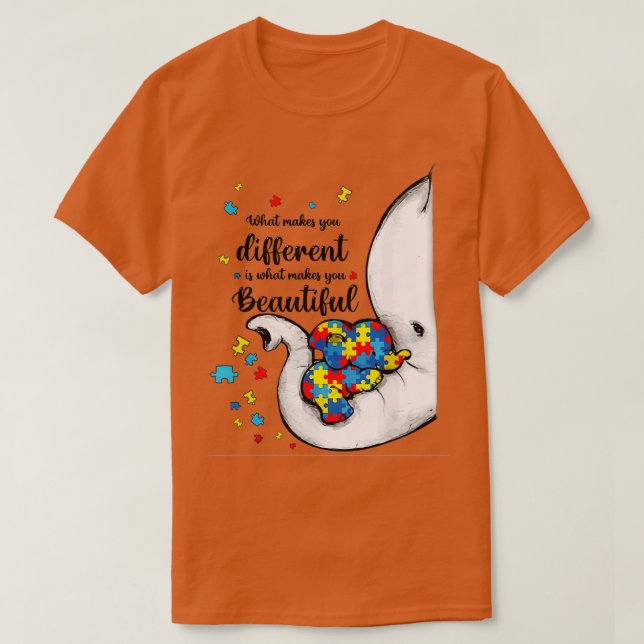Camiseta O Que Te Faz Diferente Elefante Mãe Autismo Crianç (Frente do Design)