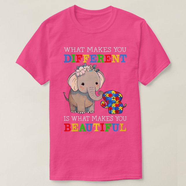 Camiseta O Que Te Faz Diferente Elefante Mãe Autismo Sabe (Frente do Design)