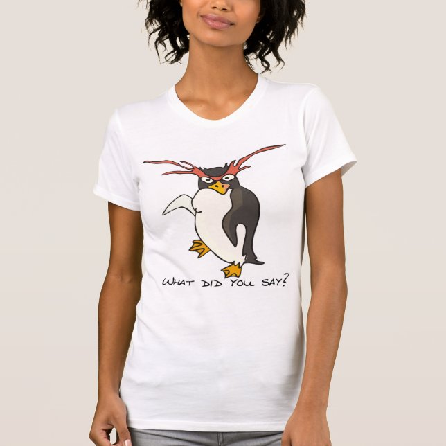 Camiseta O que você disse? Pinguim macarrão engraçado (Frente)