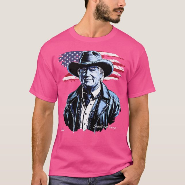 Camiseta O Retrato Do Presidente Donald Trump Em Cowboy L (Frente)