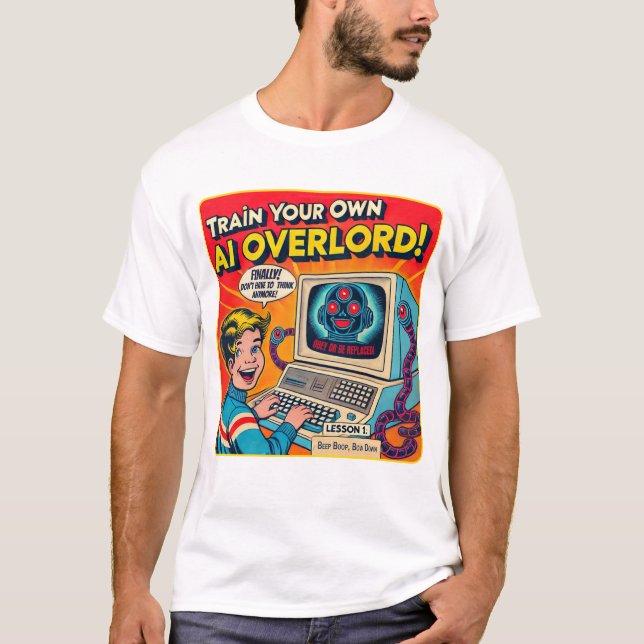 Camiseta O Retro-AI Ensinar Seu Soberano AI (Frente)