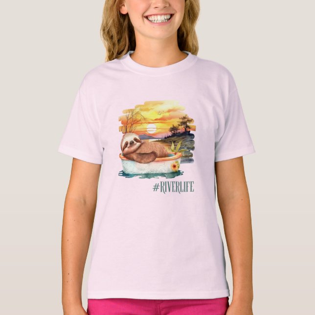 Camiseta O rio Life Sloth | T-Shirt De Meninas Cutas (Frente)