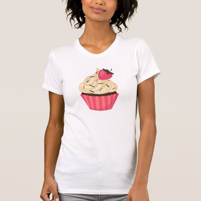 Camiseta O rosa bonito polvilha o cupcake da morango (Frente)