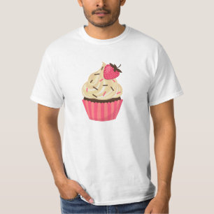 Camiseta O rosa bonito polvilha o cupcake da morango
