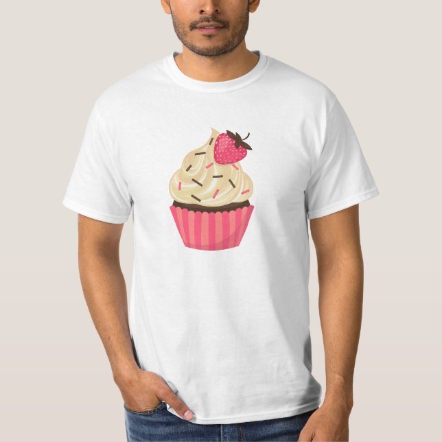 Camiseta O rosa bonito polvilha o cupcake da morango (Frente)
