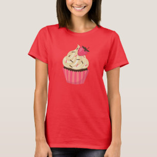 Camiseta O rosa bonito polvilha o cupcake da morango