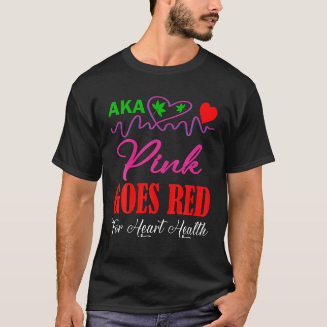 Camiseta O Rosa Fica Vermelho Para Bonito Saúde Cardíaca Em (Frente)