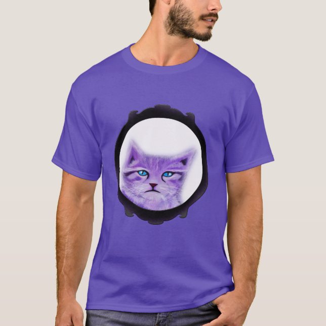 Camiseta O roxo feito sob encomenda pintou o gato com olhos (Frente)