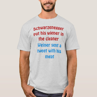 Camiseta o schwarzenegger pôr seu wiener no líquido de